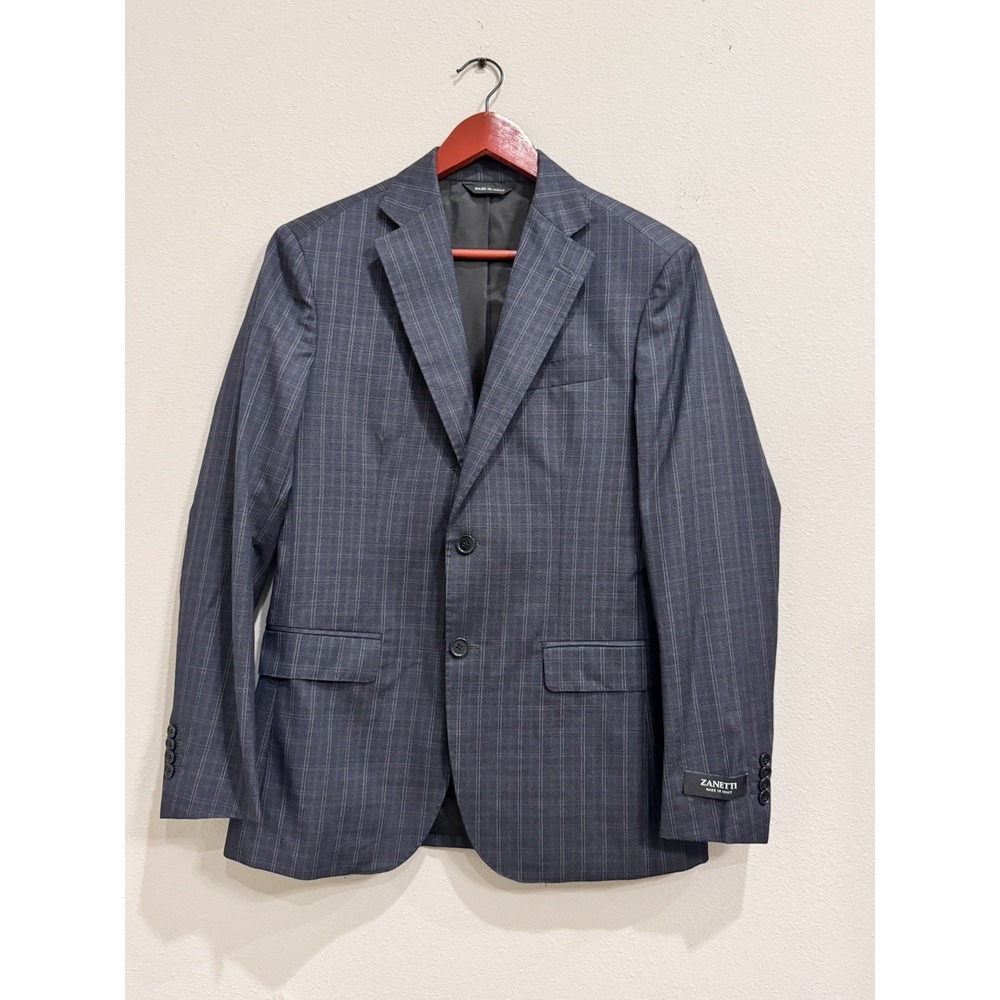 Zanetti Italy Milano Suit 36R‎ Wool Navy Plaid